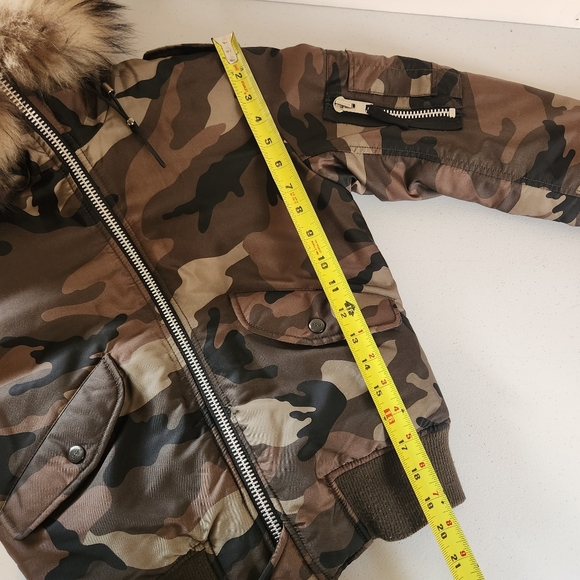 SAM. Green Camo Bomber Insulated Jacket Racoon Fur Trim Size XS Winter Coat - Picture 13 of 14
